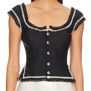 Black Ruffle-Trim Button Front Women's Top